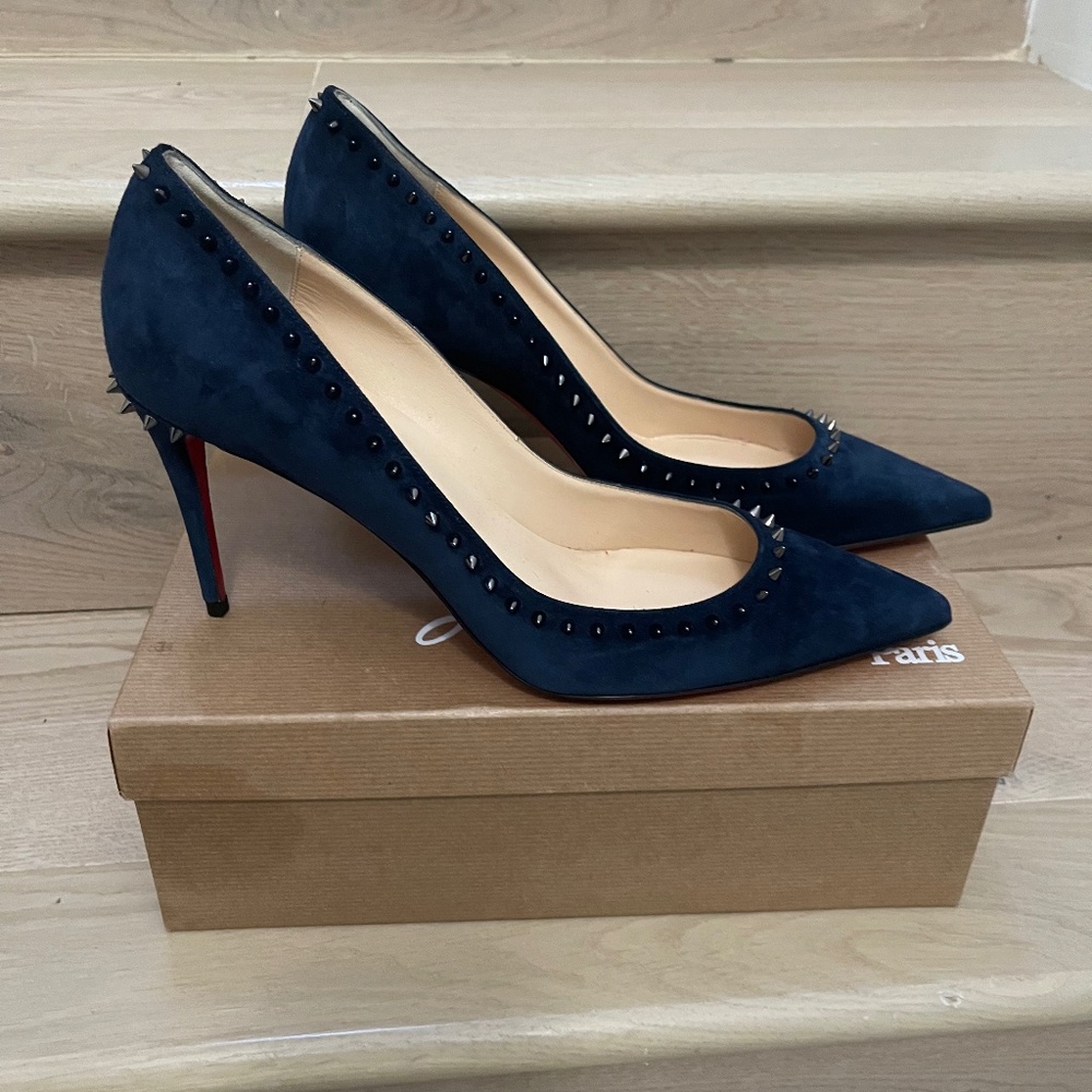 Christian Louboutin Kate 85mm navy suede studded stiletto